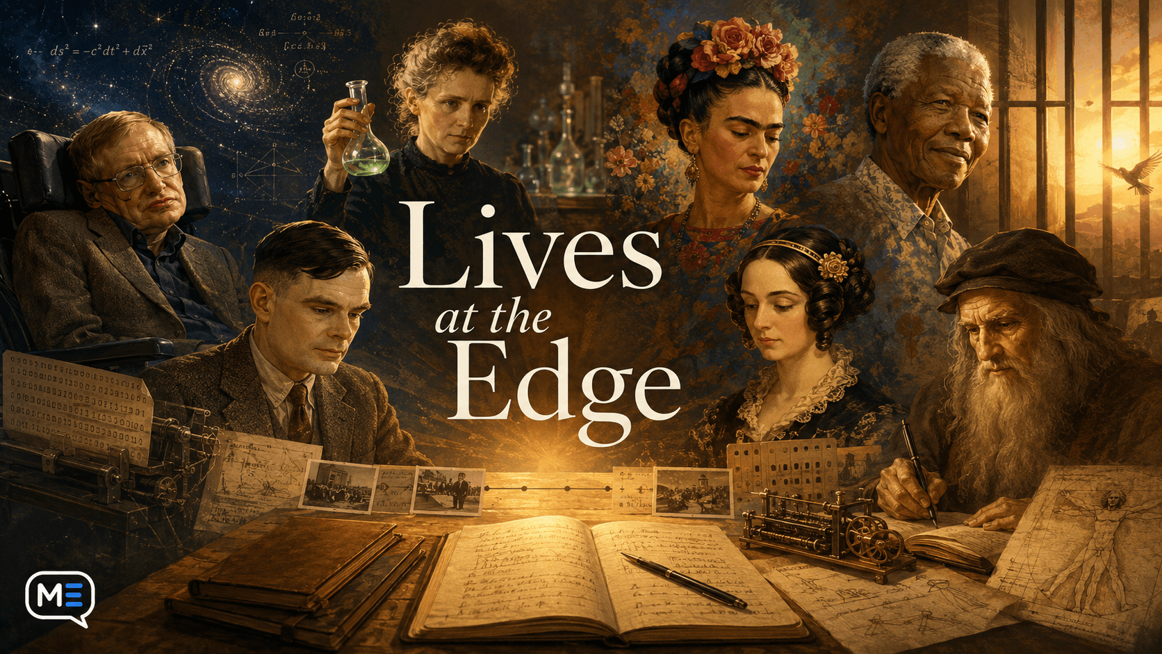 Stylized editorial cover for the Lives at the Edge advanced biography collection