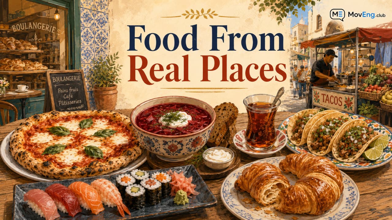 Warm illustrated cover for the Food From Real Places beginner reading collection